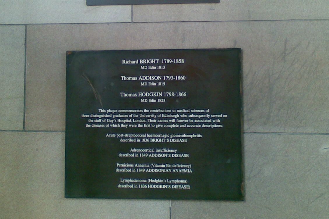 Bright, Addison and Hodgkin memorial tablet, Edinburgh Medical School.jpg